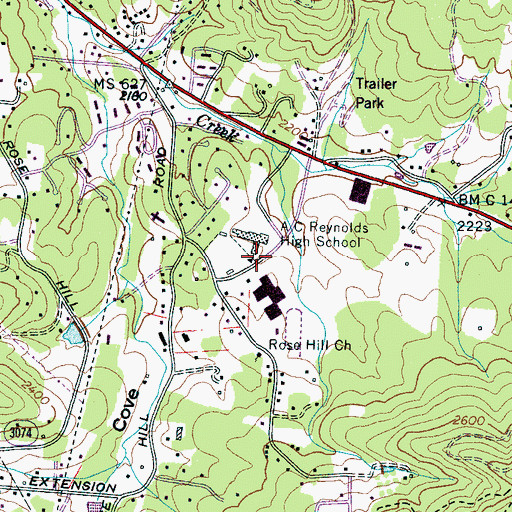 Topographic Map of A C Reynolds High School, NC