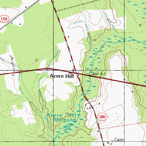 Topographic Map of Acorn Hill, NC