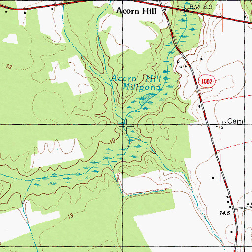 Topographic Map of Acorn Hill Millpond, NC