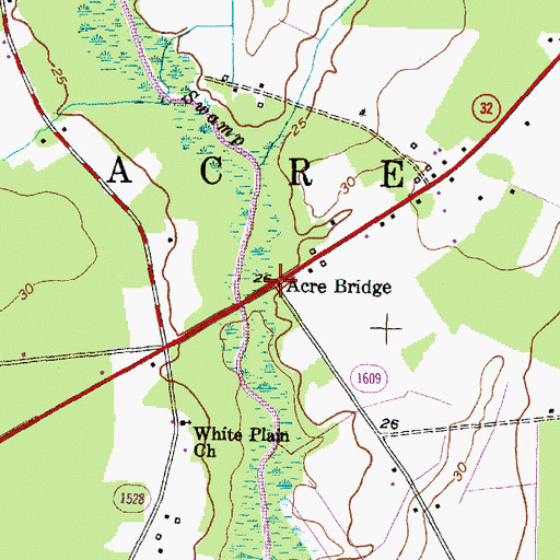 Topographic Map of Acre Bridge, NC