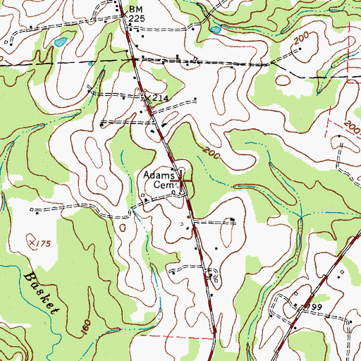 Topographic Map of Adams Cemetery, NC