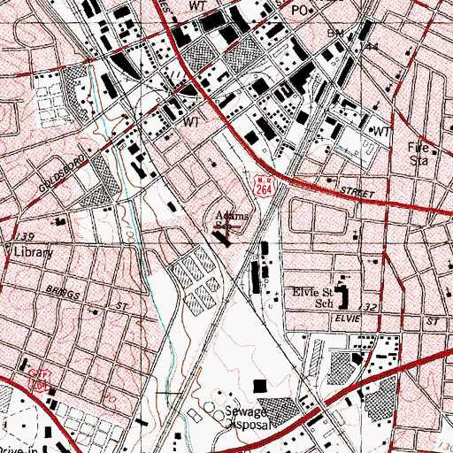 Topographic Map of Adams School, NC