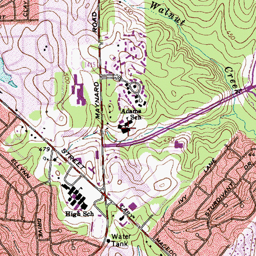 Topographic Map of Adams Elementary School, NC