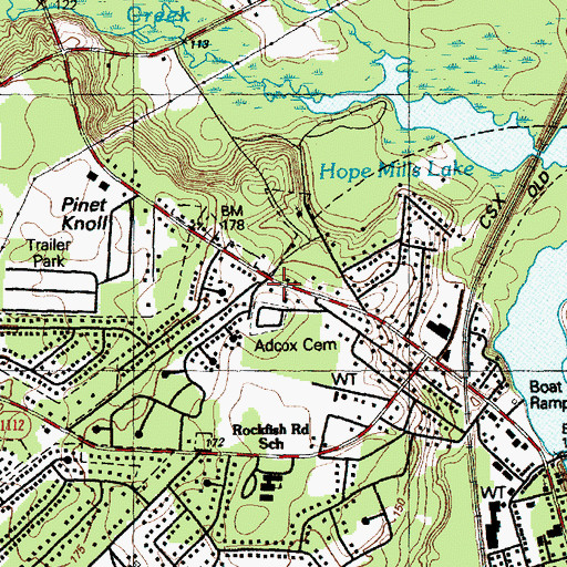Topographic Map of Adcox Cemetery, NC