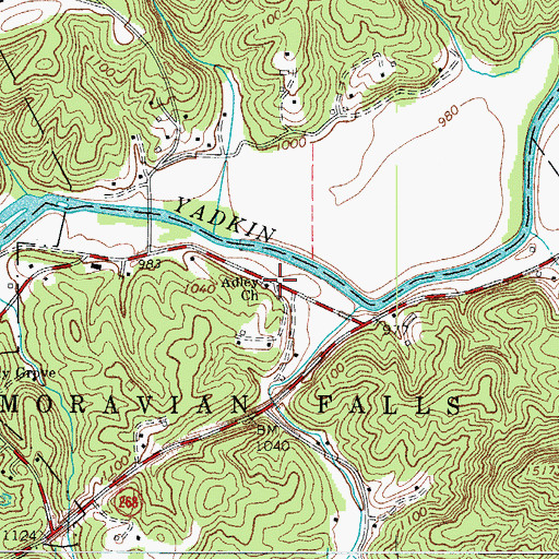 Topographic Map of Adley Church, NC