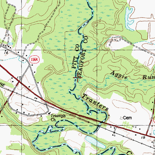 Topographic Map of Aggie Run, NC