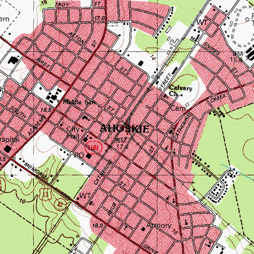 Topographic Map of Ahoskie, NC