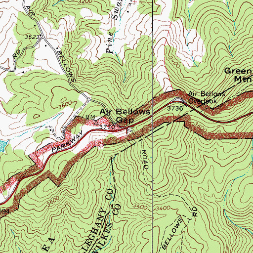 Topographic Map of Air Bellows Gap, NC