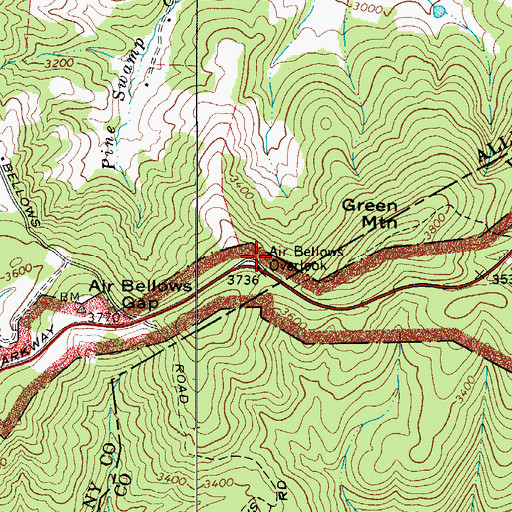 Topographic Map of Air Bellows Overlook, NC