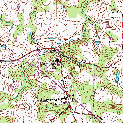 Topographic Map of Alamance Church, NC