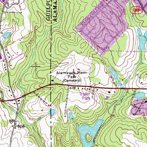 Topographic Map of Alamance Memorial Park, NC