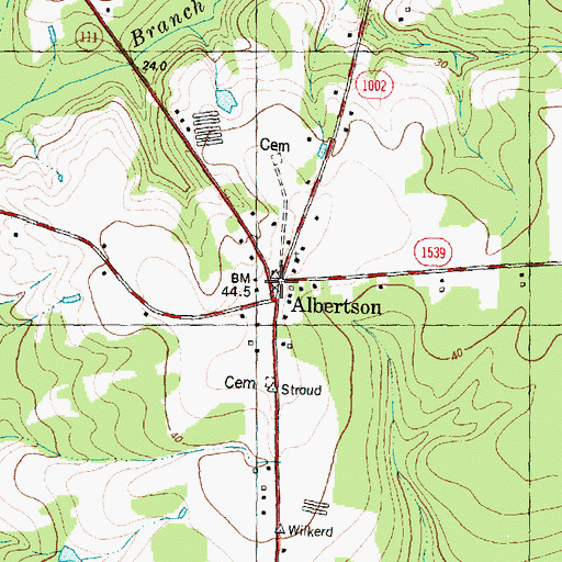 Topographic Map of Albertson, NC