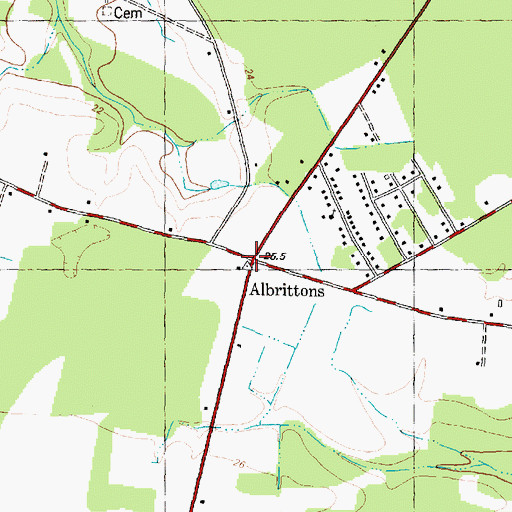 Topographic Map of Albrittons, NC