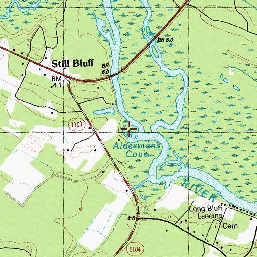 Topographic Map of Aldermans Cove, NC