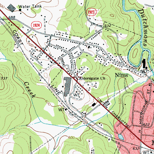 Topographic Map of Aldersgate Church, NC