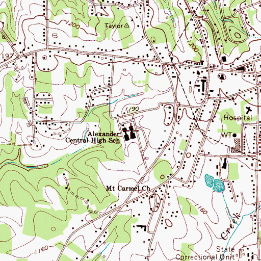 Topographic Map of Alexander Central High School, NC