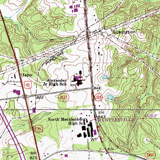Topographic Map of John McKnitt Alexander Middle School, NC