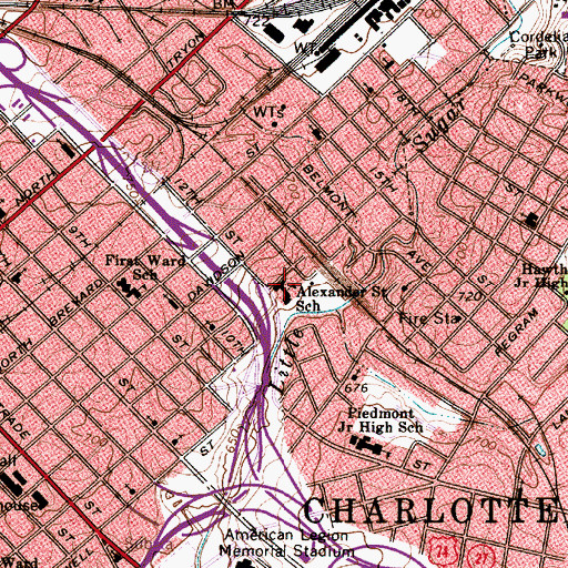 Topographic Map of Alexander Street School, NC