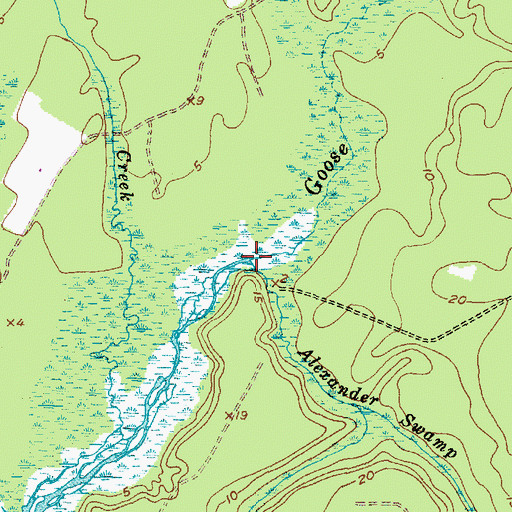 Topographic Map of Alexander Swamp, NC