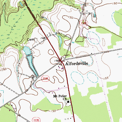 Topographic Map of Alfordsville, NC