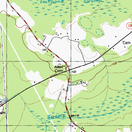 Topographic Map of Allen Cemetery, NC