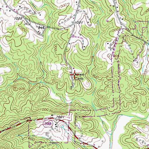 Topographic Map of Allen Cemetery, NC