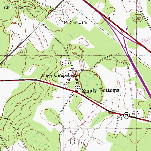 Topographic Map of Allen Chapel, NC