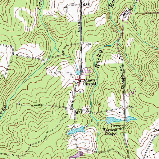 Topographic Map of Allens Chapel, NC