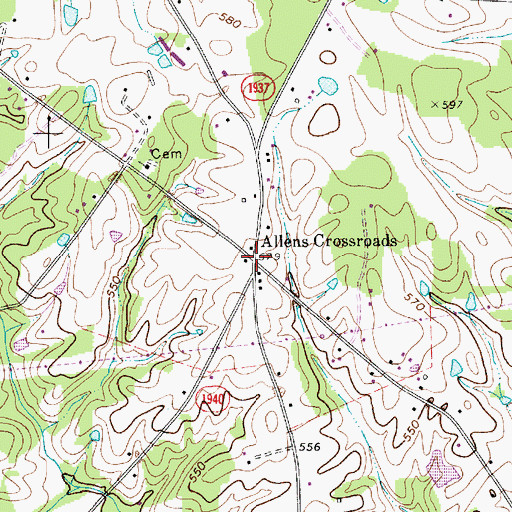Topographic Map of Allens Crossroads, NC
