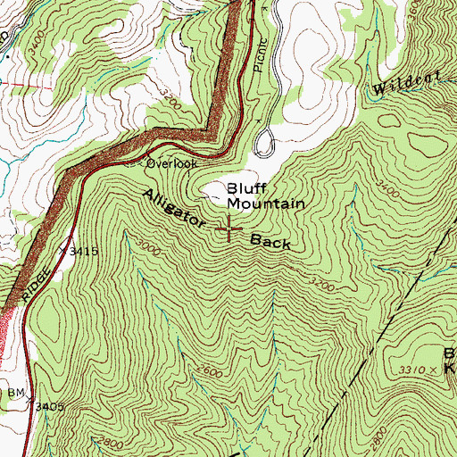 Topographic Map of Alligator Back, NC