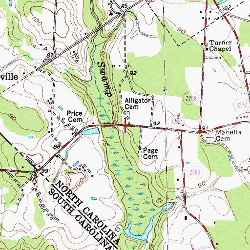 Topographic Map of Alligator Cemetery, NC