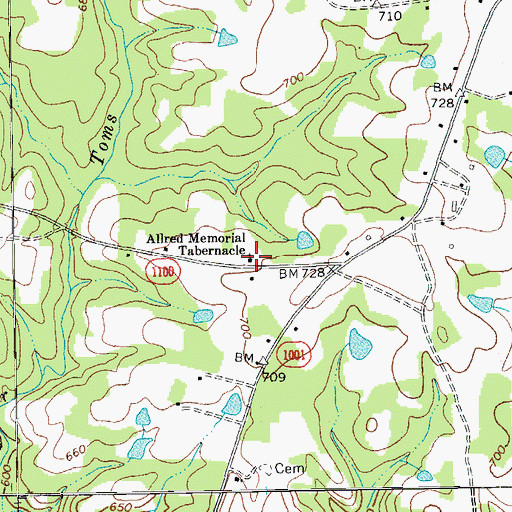 Topographic Map of Allred Memorial Tabernacle, NC