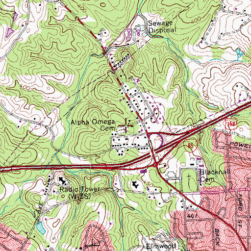Topographic Map of Alpha Omega Cemetery, NC
