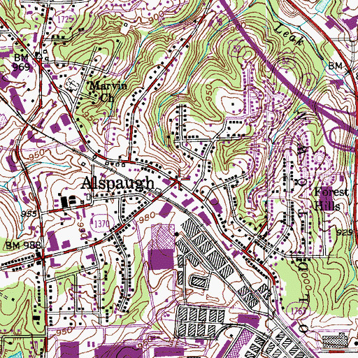 Topographic Map of Alspaugh, NC