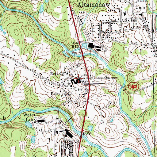 Topographic Map of Altamahaw-Ossipee School, NC