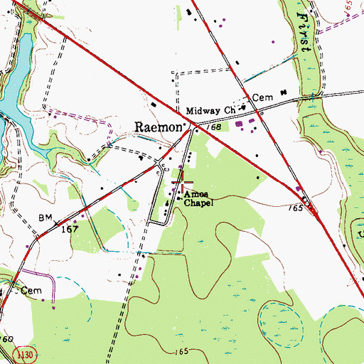 Topographic Map of Amos Chapel, NC