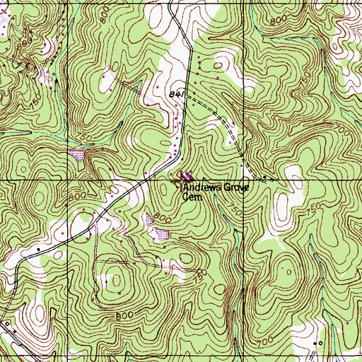 Topographic Map of Andrews Grove Cemetery, NC