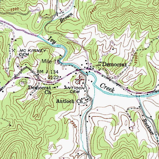 Topographic Map of Antioch Cemetery, NC