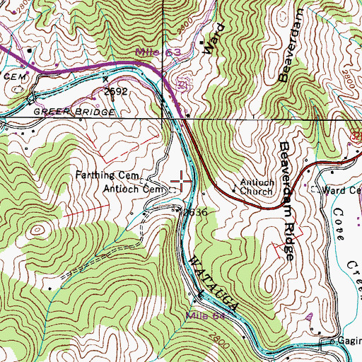Topographic Map of Antioch Cemetery, NC