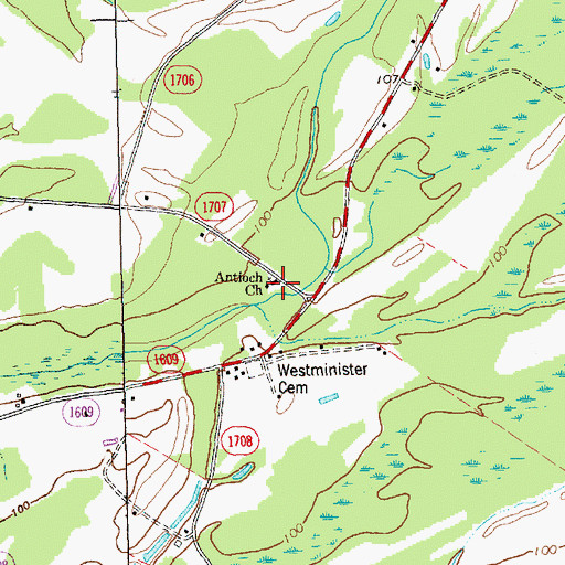 Topographic Map of Antioch Church, NC