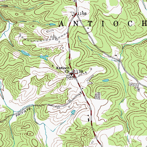 Topographic Map of Antioch Baptist Church, NC