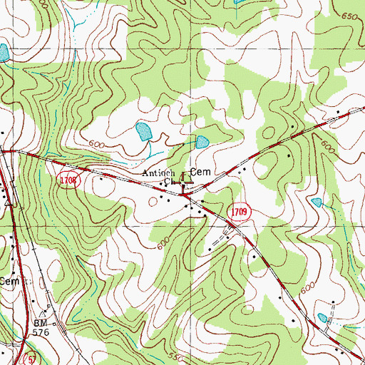 Topographic Map of Antioch Baptist Church, NC