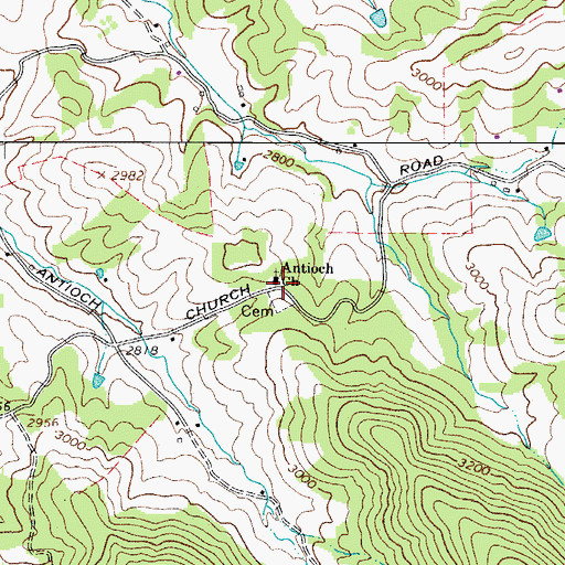 Topographic Map of Antioch Primitive Baptist Church, NC