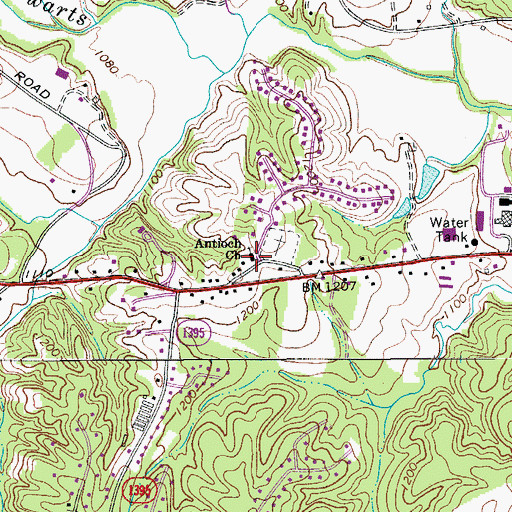 Topographic Map of Antioch Baptist Church, NC