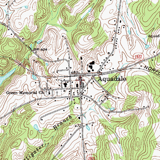 Topographic Map of Aquadale, NC
