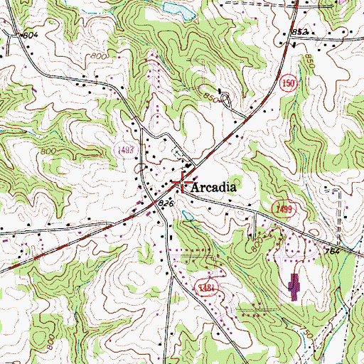 Topographic Map of Arcadia, NC