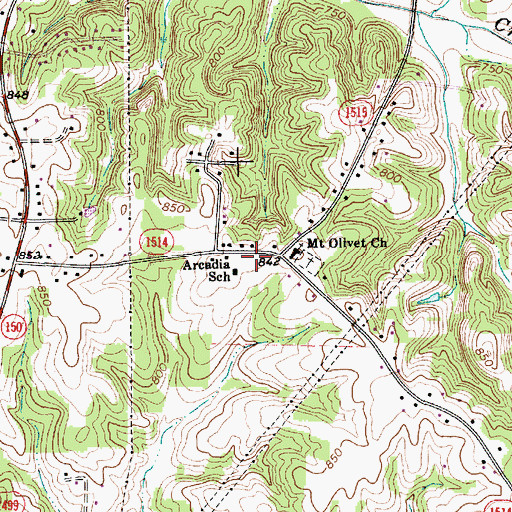 Topographic Map of Arcadia School, NC