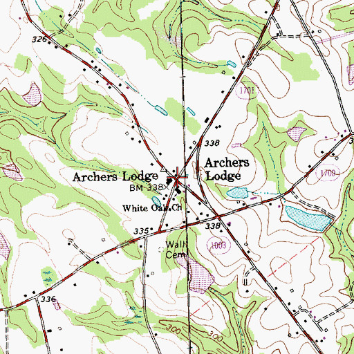 Topographic Map of Archer Lodge, NC