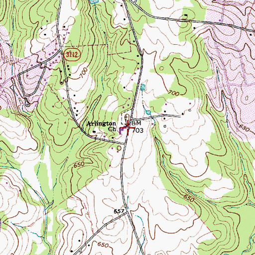 Topographic Map of Arlington Baptist Church, NC