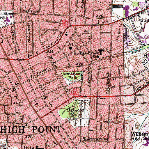 Topographic Map of Armstrong Park, NC